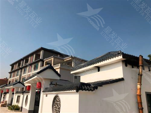 北京仿古树脂瓦一体屋檐装饰塑料瓦片 古建筑门楼围墙瓦中式门头仿古瓦 星发牌定制